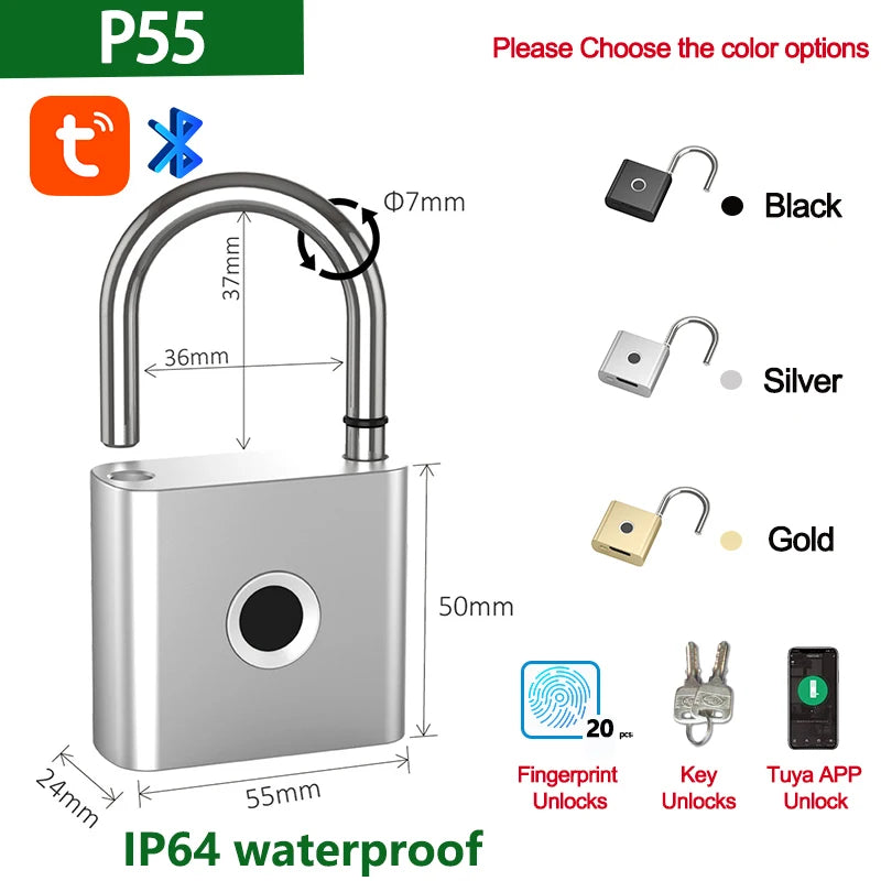 RAYKUBE Tuya Smart Fingerprint Padlock - Waterproof, USB Charging, Quick Unlock Sensor, P70/P55/PQ1 Models
