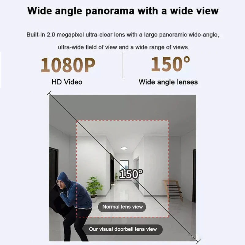 W3 Wireless WiFi Video Doorbell Camera Smart Door Viewer Peephole 1080P HD PIR Motion Detection Night Vision Visual Intercom
