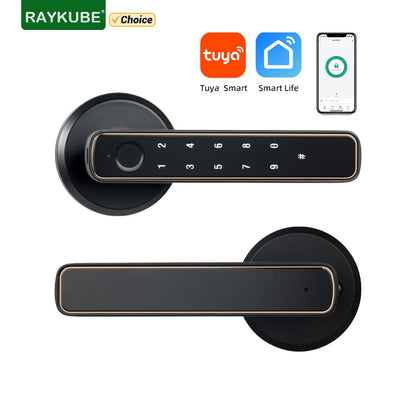 Tuya Bluetooth Smart Fingerprint Door Lock With Password Mechanical Key Unlocking For Wooden Door Single Handle Smartlife M4