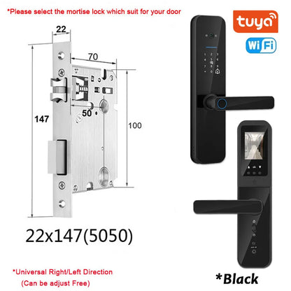 XSDTS Tuya Wifi Digital Electronic Smart Door Lock With Biometric Camera Fingerprint Smart Card Password Key Unlock