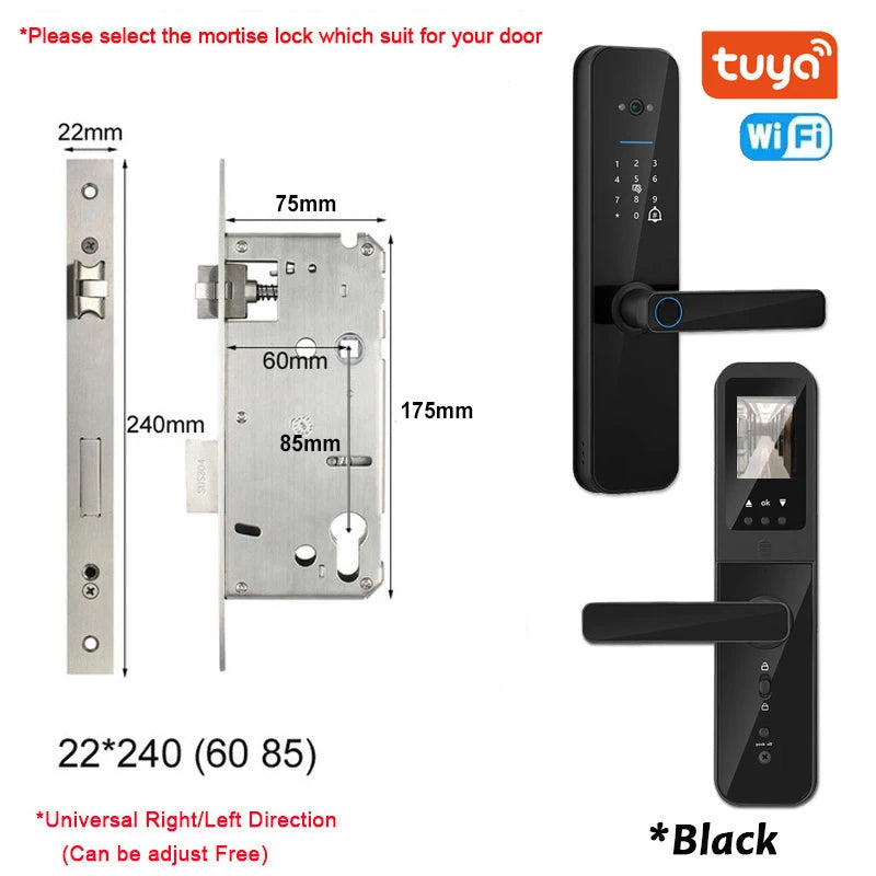 XSDTS Tuya Wifi Digital Electronic Smart Door Lock With Biometric Camera Fingerprint Smart Card Password Key Unlock