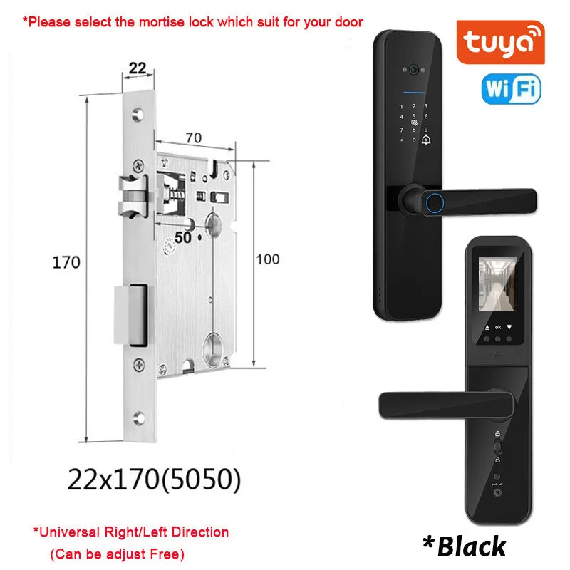 XSDTS Tuya Wifi Digital Electronic Smart Door Lock With Biometric Camera Fingerprint Smart Card Password Key Unlock