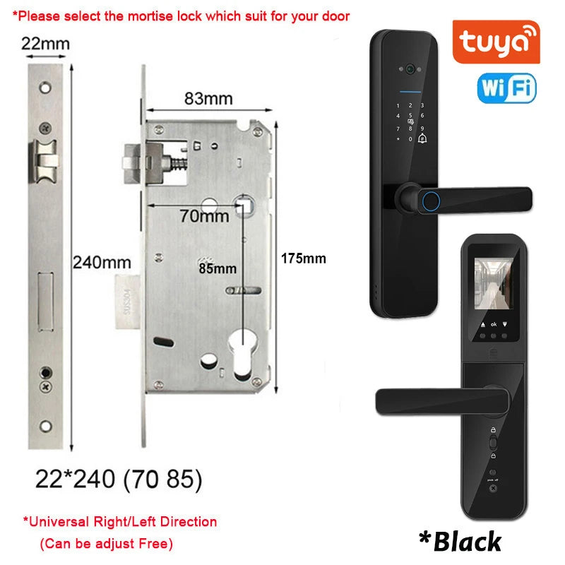 XSDTS Tuya Wifi Digital Electronic Smart Door Lock With Biometric Camera Fingerprint Smart Card Password Key Unlock