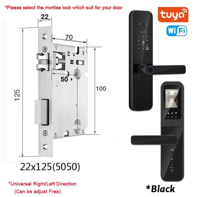 XSDTS Tuya Wifi Digital Electronic Smart Door Lock With Biometric Camera Fingerprint Smart Card Password Key Unlock