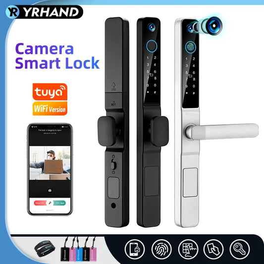 YRHAND Waterproof Outdoor Fingerprint TUYA WIFI APP RFID Peephole Smart Electronic Door Lock Aluminum/Glass Sliding