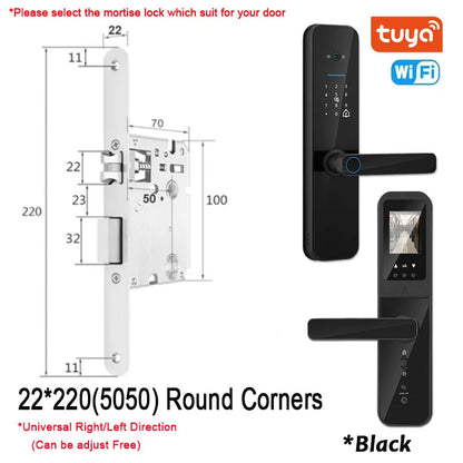 XSDTS Tuya Wifi Digital Electronic Smart Door Lock With Biometric Camera Fingerprint Smart Card Password Key Unlock