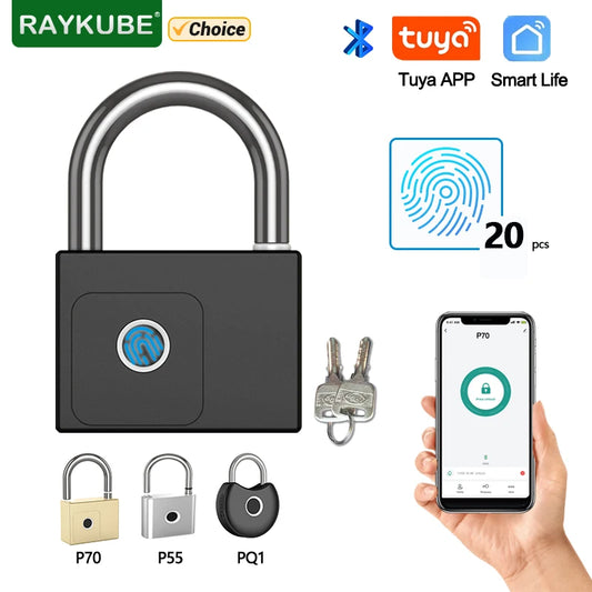 RAYKUBE Tuya Smart Fingerprint Padlock - Waterproof, USB Charging, Quick Unlock Sensor, P70/P55/PQ1 Models