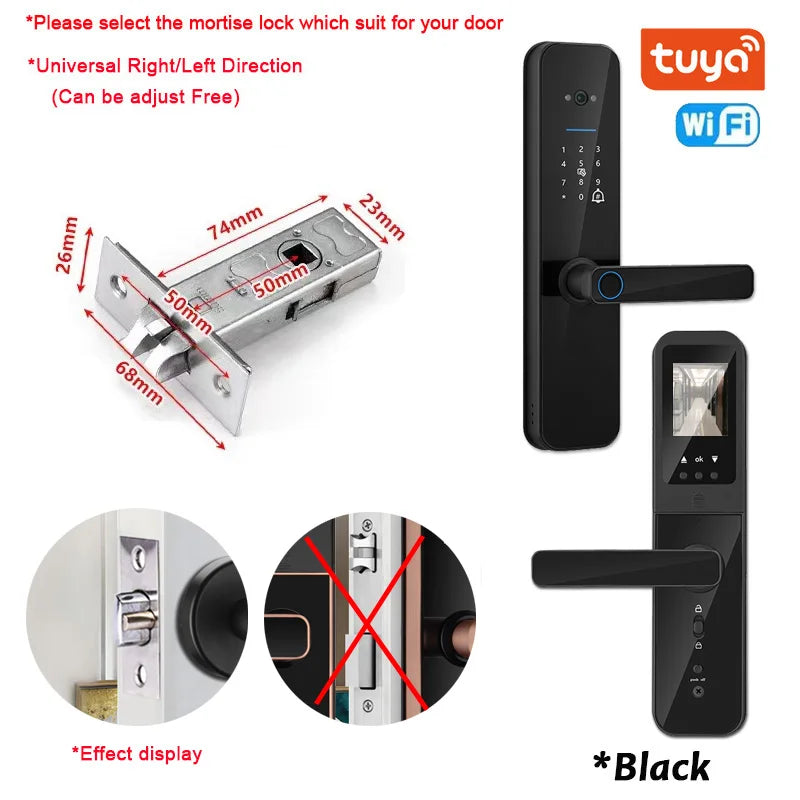 XSDTS Tuya Wifi Digital Electronic Smart Door Lock With Biometric Camera Fingerprint Smart Card Password Key Unlock