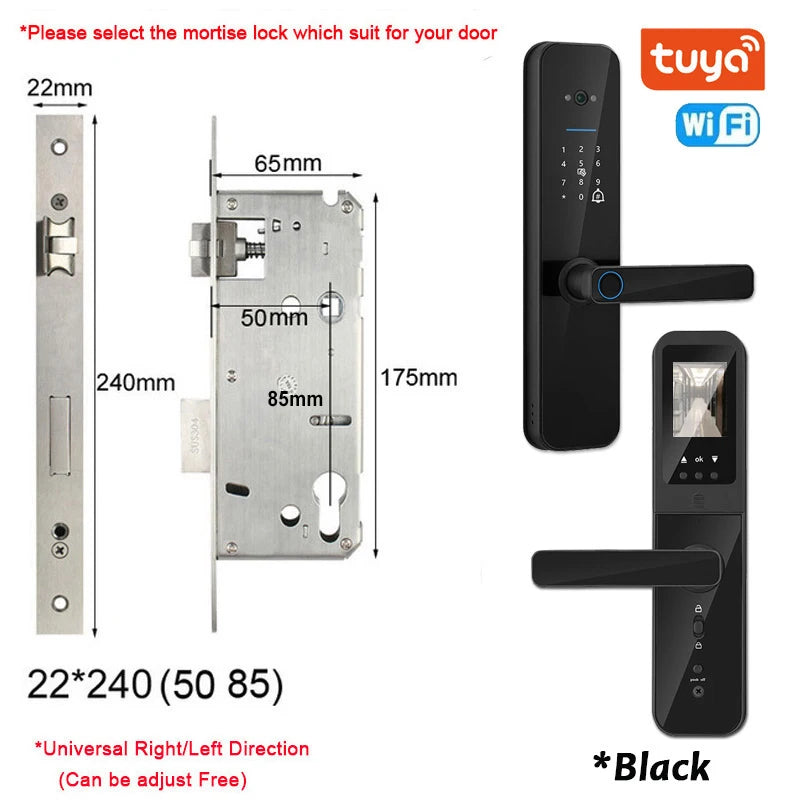 XSDTS Tuya Wifi Digital Electronic Smart Door Lock With Biometric Camera Fingerprint Smart Card Password Key Unlock