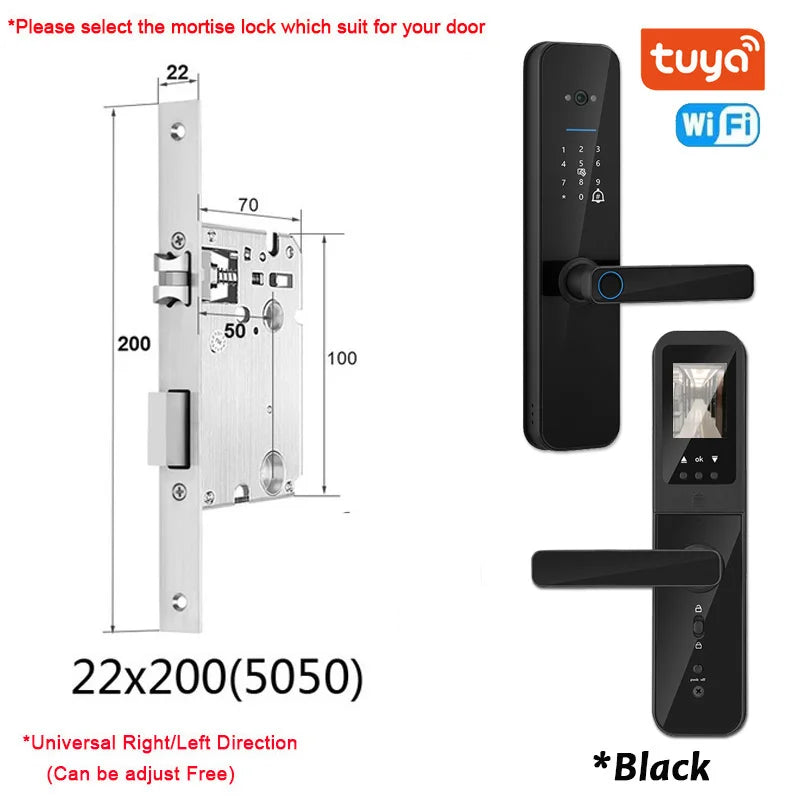 XSDTS Tuya Wifi Digital Electronic Smart Door Lock With Biometric Camera Fingerprint Smart Card Password Key Unlock