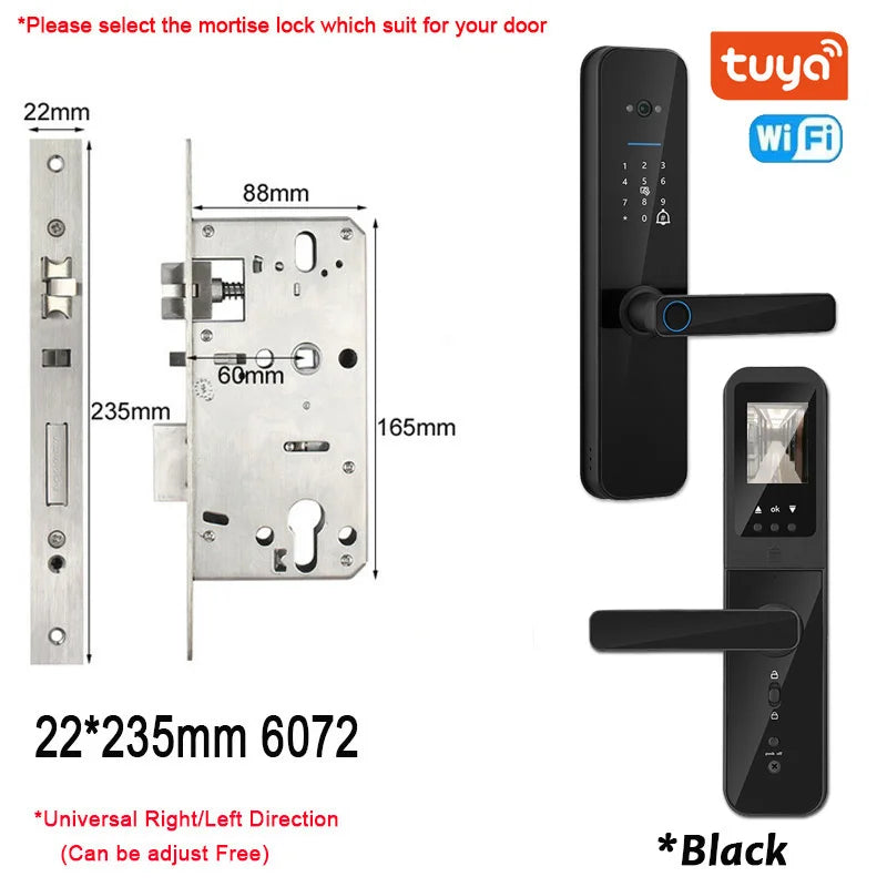 XSDTS Tuya Wifi Digital Electronic Smart Door Lock With Biometric Camera Fingerprint Smart Card Password Key Unlock