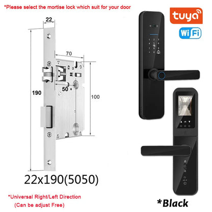 XSDTS Tuya Wifi Digital Electronic Smart Door Lock With Biometric Camera Fingerprint Smart Card Password Key Unlock