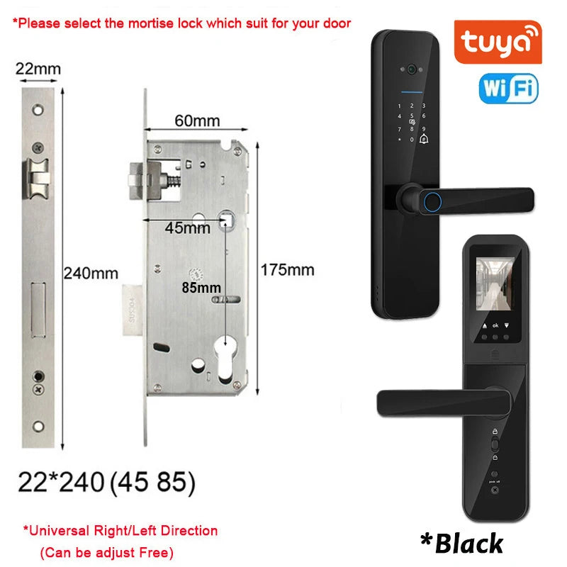 XSDTS Tuya Wifi Digital Electronic Smart Door Lock With Biometric Camera Fingerprint Smart Card Password Key Unlock