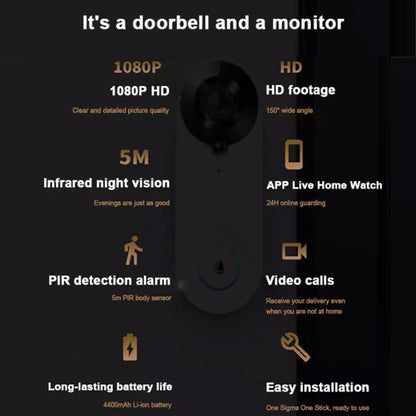 W3 Wireless WiFi Video Doorbell Camera Smart Door Viewer Peephole 1080P HD PIR Motion Detection Night Vision Visual Intercom
