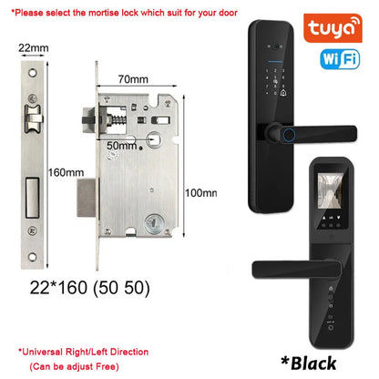 XSDTS Tuya Wifi Digital Electronic Smart Door Lock With Biometric Camera Fingerprint Smart Card Password Key Unlock