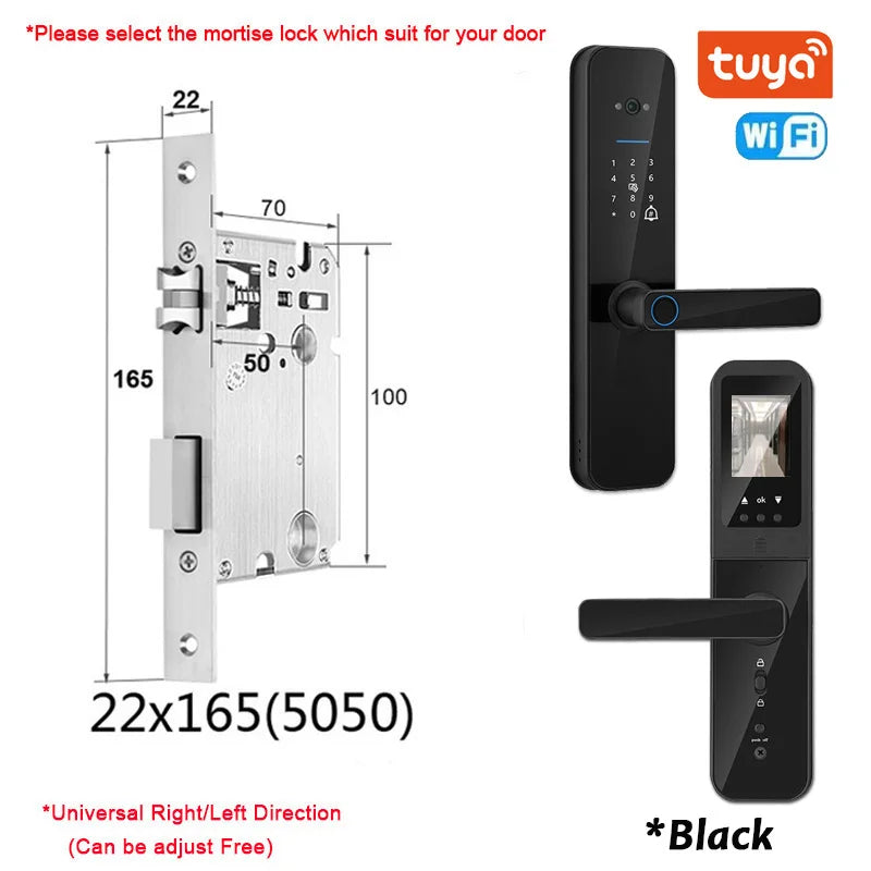 XSDTS Tuya Wifi Digital Electronic Smart Door Lock With Biometric Camera Fingerprint Smart Card Password Key Unlock