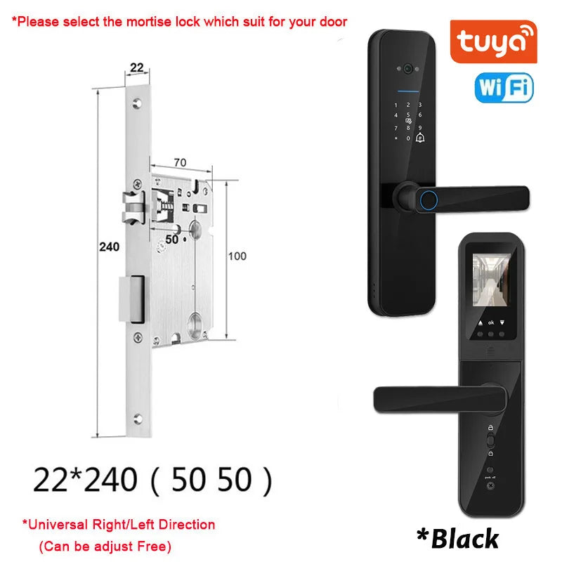 XSDTS Tuya Wifi Digital Electronic Smart Door Lock With Biometric Camera Fingerprint Smart Card Password Key Unlock