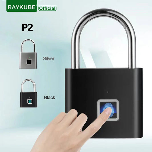 RAYKUBE P2 Smart Fingerprint Padlock - Waterproof Zinc Alloy Biometric Lock with Rechargeable Battery and USB Charging