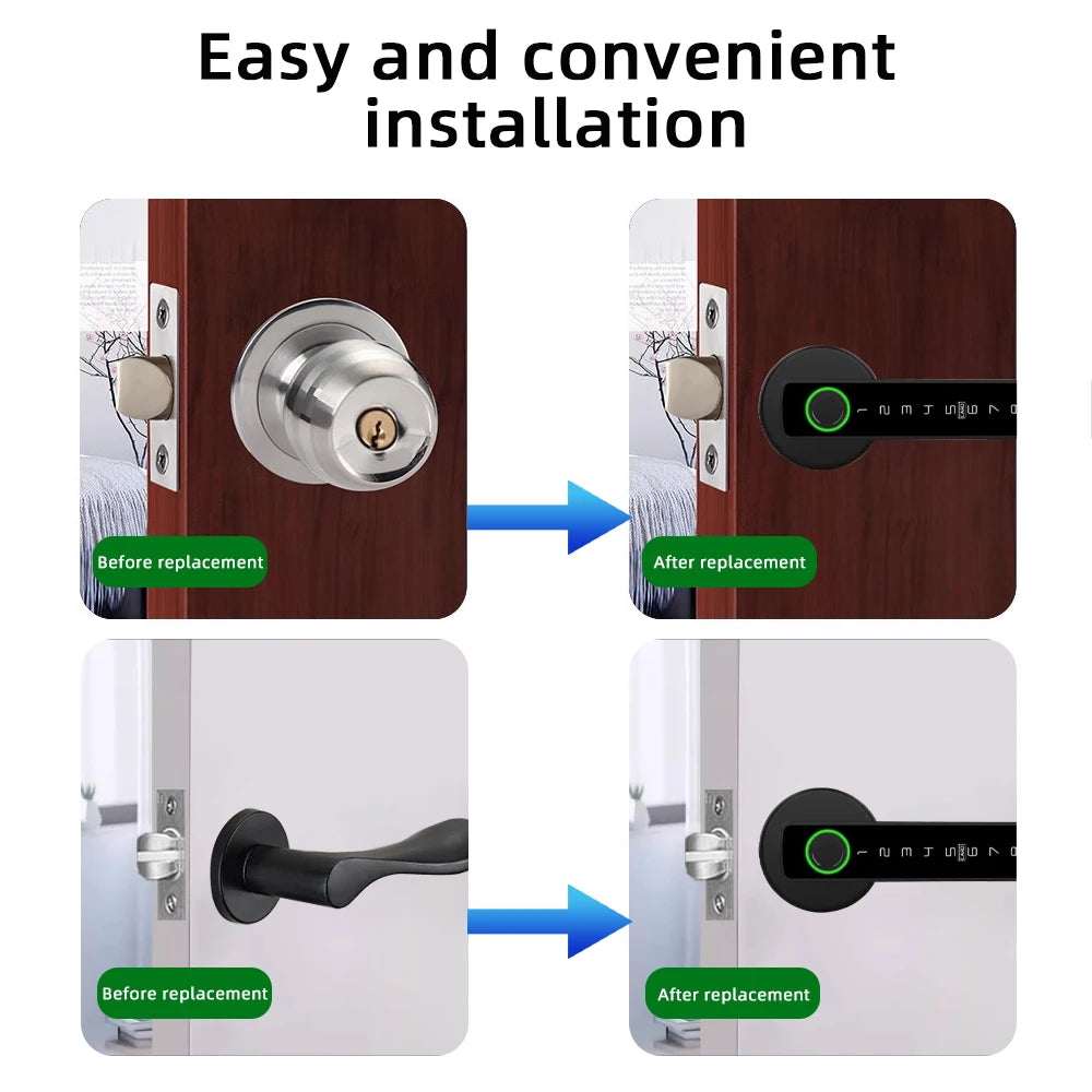 RAYKUBE Tuya BLE Fingerprint Door Lock Digital Electronic Lock with Password/Key/IC Card/ Smartlife/ Tuya APP Unlock