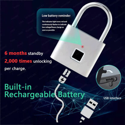 RAYKUBE P2 Smart Fingerprint Padlock - Waterproof Zinc Alloy Biometric Lock with Rechargeable Battery and USB Charging