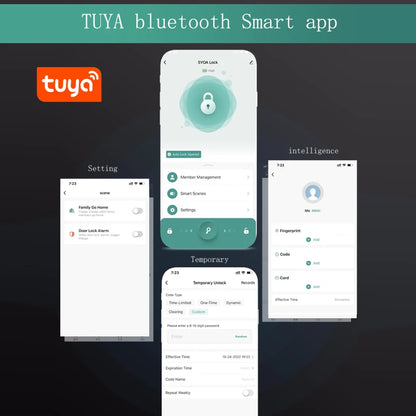 Tuya Smart Bluetooth Fingerprint Glass Door Lock - Biometric, RFID, Remote Control Unlock, Stainless Steel