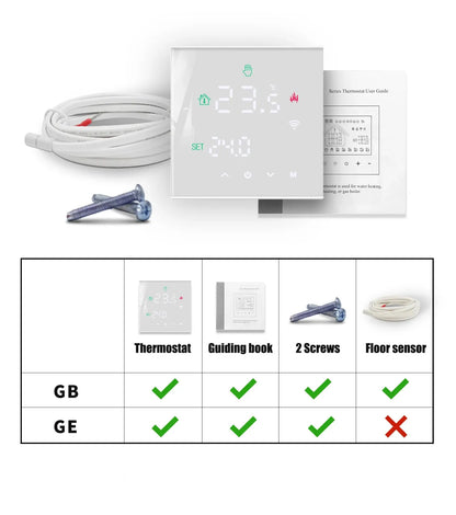 MINCO HEAT Temperature Controller Tuya WiFi Thermostat 3A 16A LCD Display Touch Screen for Water/Electric Floor/Gas Boiler